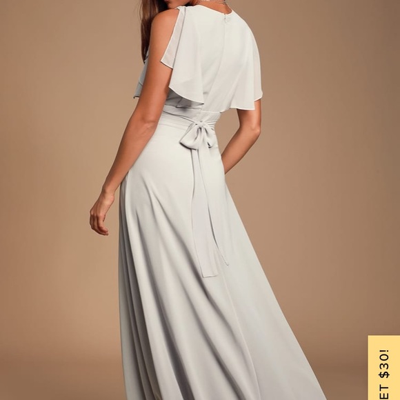Dearly Loved Light Grey Flutter Sleeve Maxi Dress - Picture 2 of 5